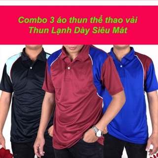 Áo Thun Nam Thể Thao Vải Dày Thoáng Khí Siêu Mát Freesize Dưới 65kg có tay ngắn Phối Vai CÓ CỔ TRỤ