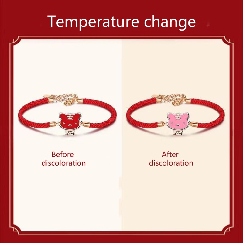 Flgo Vòng Đeo Tay May Mắn Bằng Kim Loại Màu Đỏ Có Thể Điều Chỉnh Được Có Kẹp Hình Hổ Nhiệt Độ