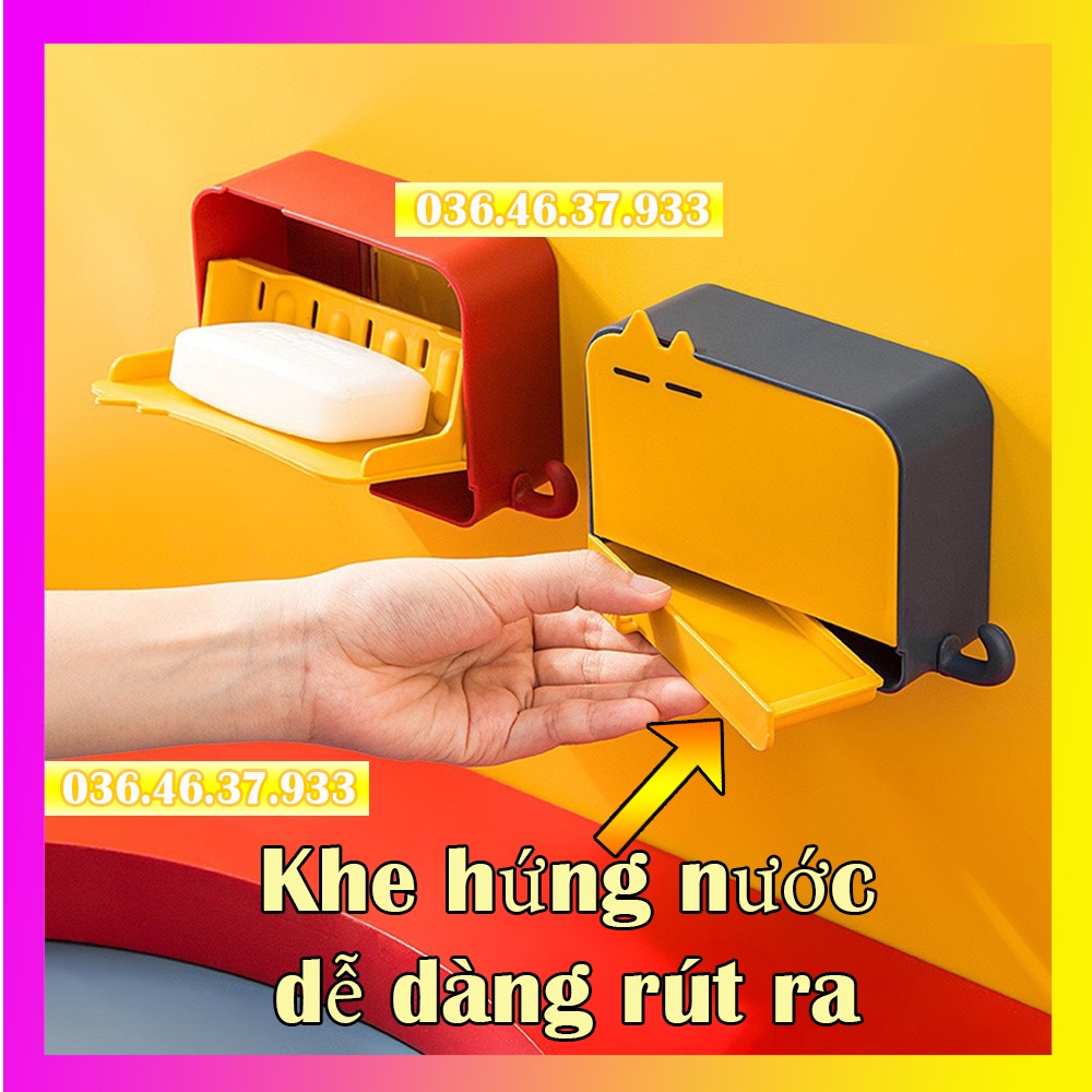 Khay đựng xà bông cục dán tường nhà tắm bằng nhựa có nắp và miếng keo siêu dính [1 cái]