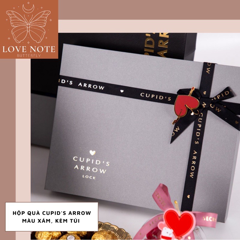Hộp quà Cupid's Arrow màu xám kèm túi - tặng sinh nhật, valentine 14/2, 8/3 20/10, giáng sinh, noel | BigBuy360 - bigbuy360.vn