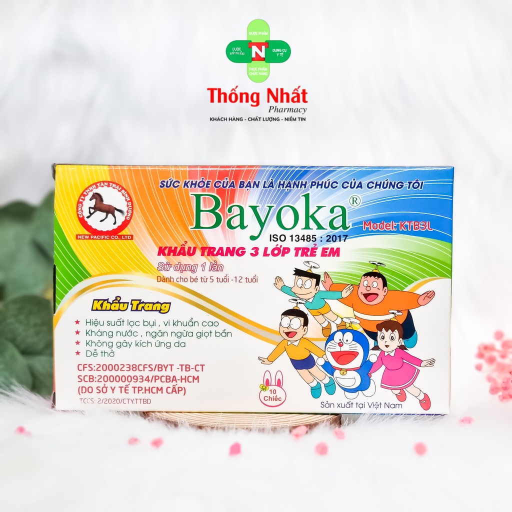 [CHÍNH HÃNG] - Khẩu Trang Cho Bé Từ 6 Tuổi Bayoka Hộp 10 Cái