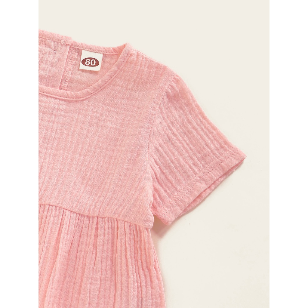 Bộ đồ 2 mảnh MIKRDOO gồm áo tay cộc màu hồng và quần hoa chất liệu vải cotton dành cho bé gái