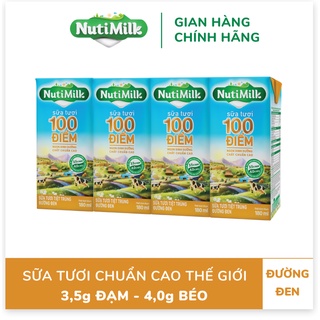 Combo 4 hộp Sữa tươi đường đen 100 điểm NutiMilk 180mL - Sữa tươi chuẩn cao thế giới hương vị thơm ngon- NUTIFOOD