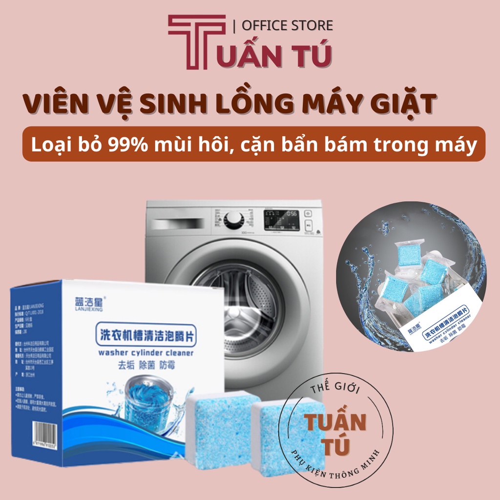 Viên tẩy vệ sinh lồng máy giặt loại bỏ mùi hôi vi khuẩn cặn bẩn trong lồng máy giặt  - Tuấn Tú Office Store