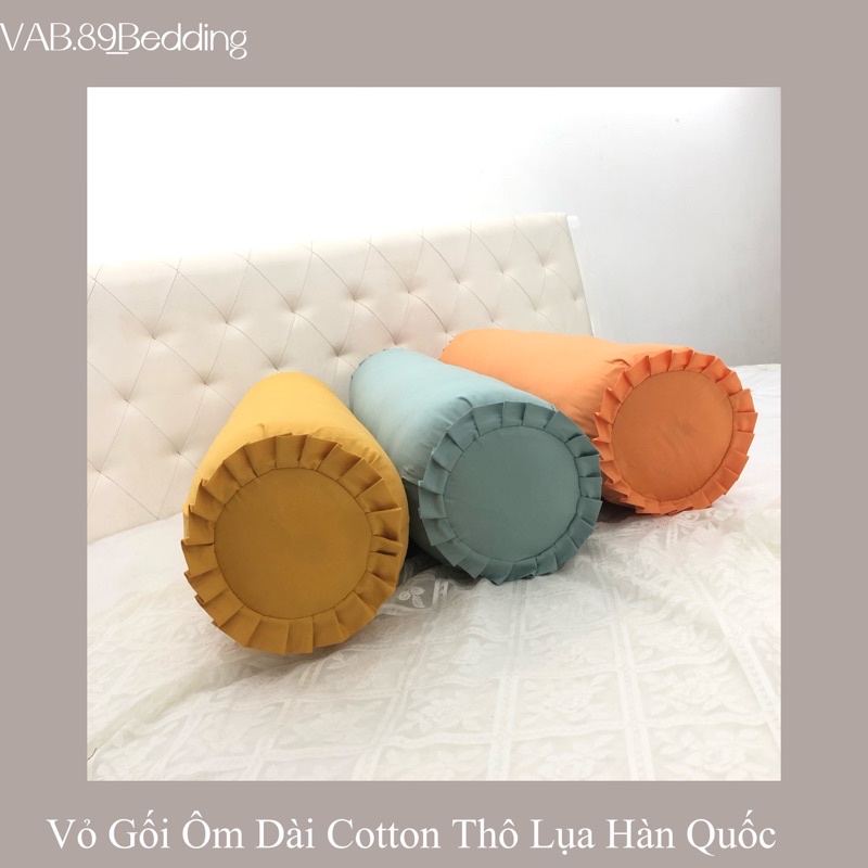 Vỏ Gối Ôm Dài Cotton Thô Lụa Hàn Quốc Một Màu Trơn Basic Có Khoá Kéo Bo Viền 2 Đầu Size 60x80,70x100