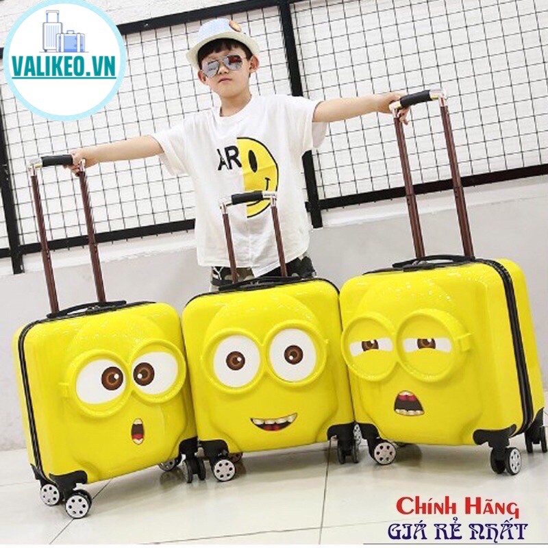 VALI MINION KÉO VUÔNG SIZE 18 CHO BÉ TRAI GÁI - 3 SẮC THÁI CẢM XÚC ĐẸP XUẤT SẮC