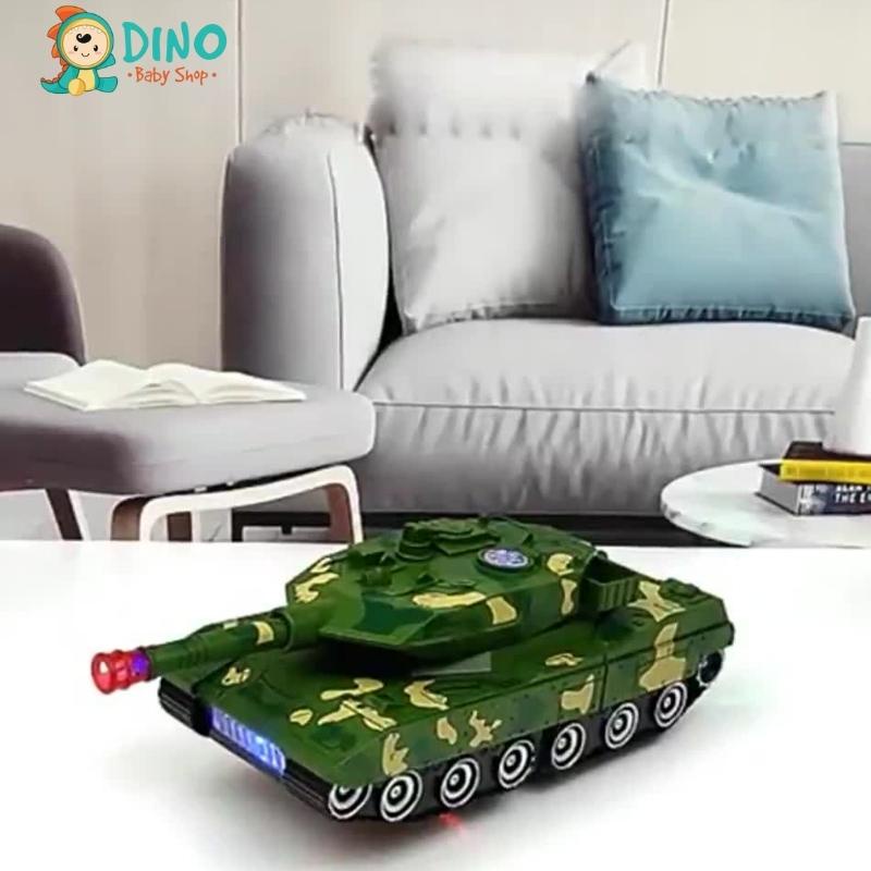 Xe tăng biến hình robot tự động, Đồ chơi robot xe tăng 2in1 có đèn và nhạc cho bé vui chơi DiNo