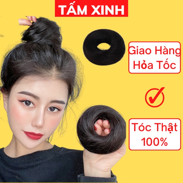 Búi tóc giả cột rối mini - dệt tóc thật 100% - Búi mini tóc thật