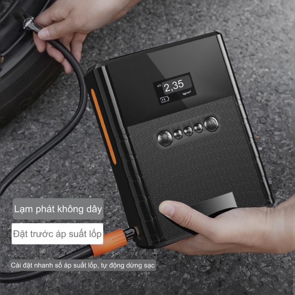 Bộ Bơm Lốp Điện Tử Tích Hợp Kích Bình Đề Nổ Ô Tô 12000mA , Cứu Hộ Xe Hơi Kiêm Sạc Dự Phòng, Đèn Led Thoát Hiểm