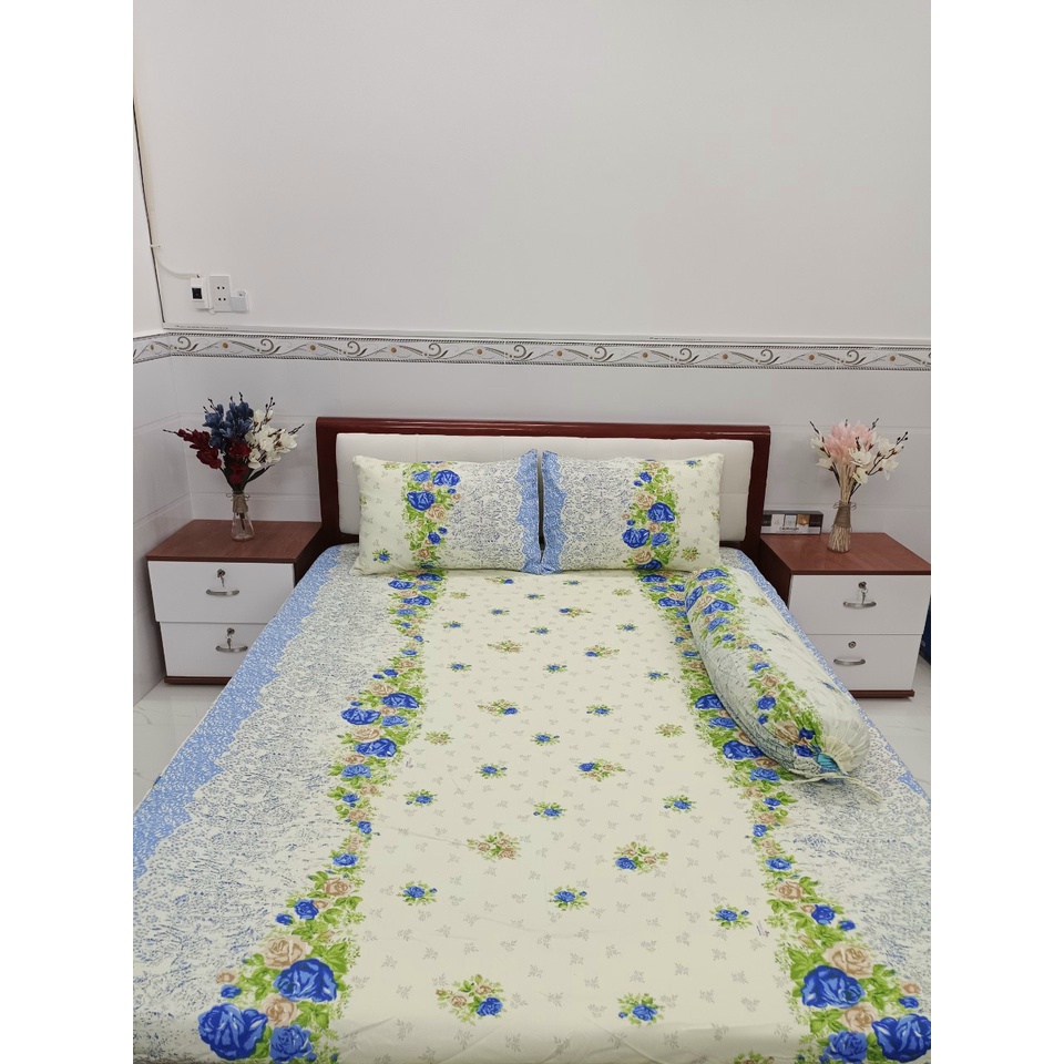 Bộ drap cotton Thắng Lợi, hoa dây