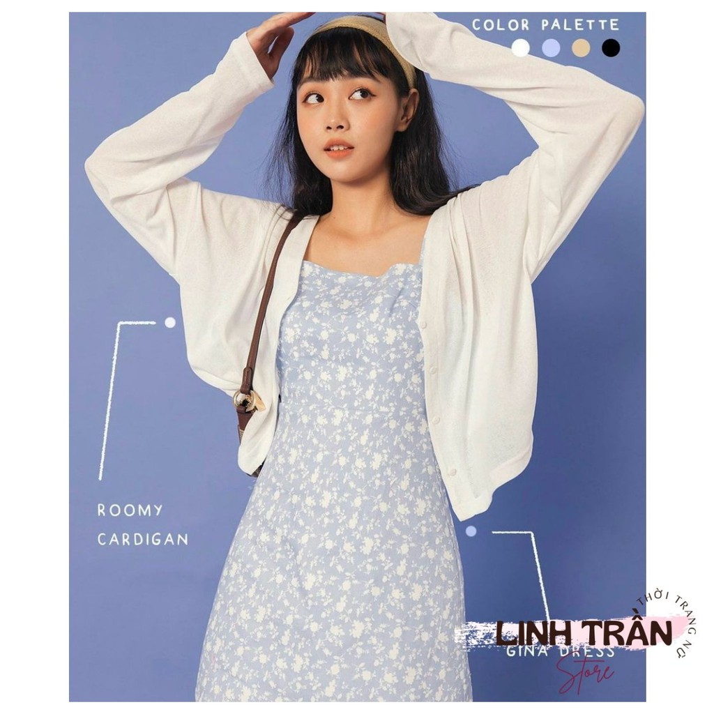 Sét Váy Hoa Nhí Và Áo Khoác Cardigan 🦋FREESHIP🦋 Đầm 2 Dây Hoa Nhí Mix Áo Cardigan Linh Trần Store