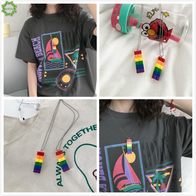 Dây Chuyền Mặt Khối Cầu Vồng Phong Cách Hip Hop Cá Tính