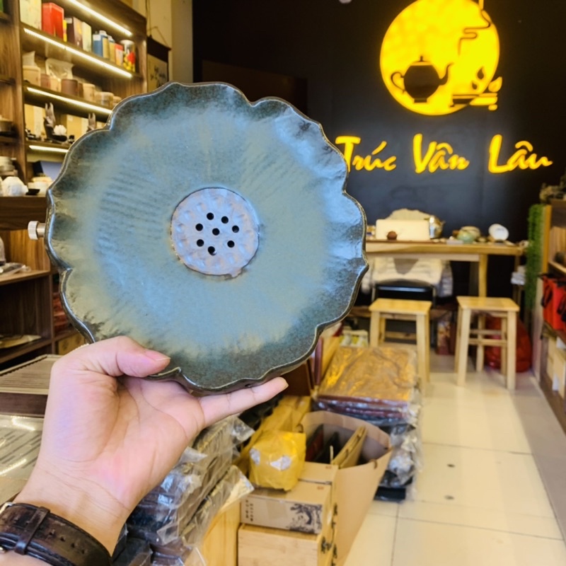 Thuyền trà gốm sen cao cấp men gốm cổ