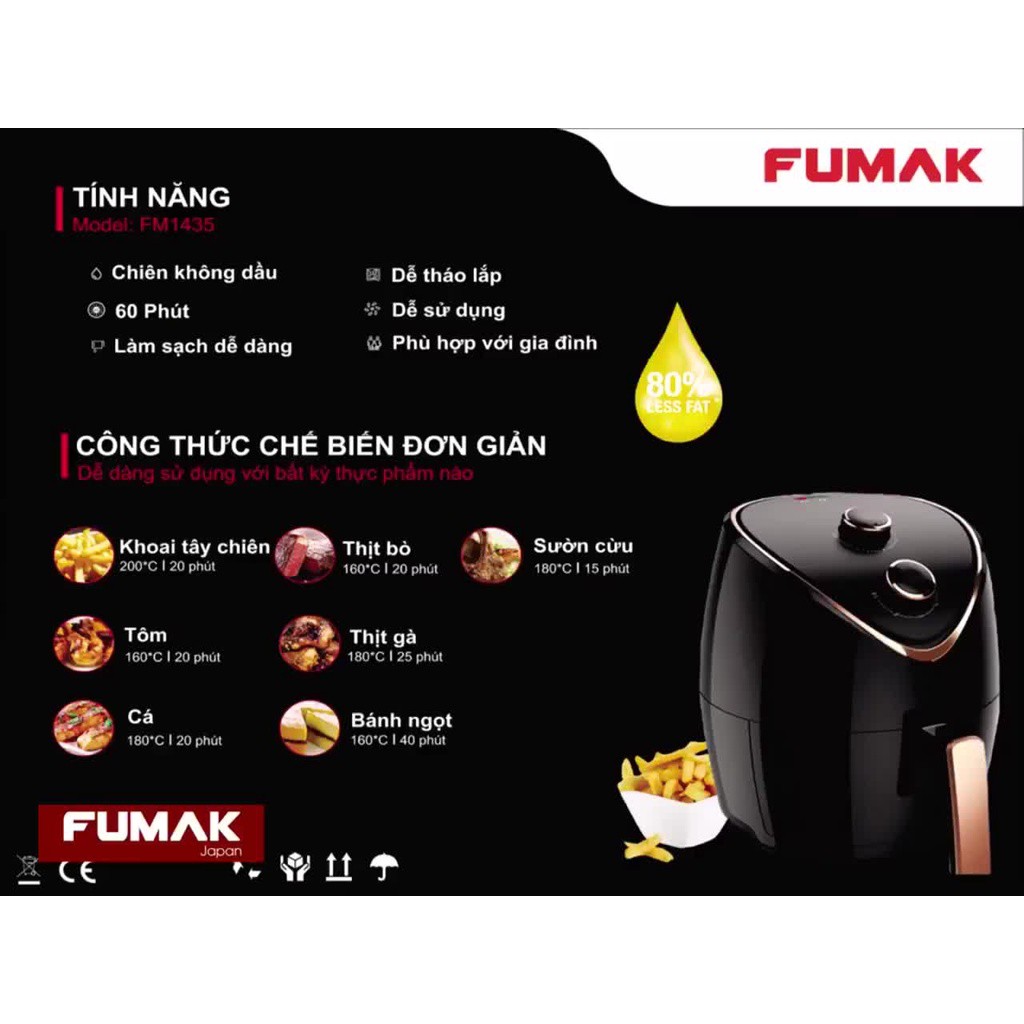 Nồi chiên,Nồi chiên không dầu Fumak FM2055 Nhật Bản, Dung Tích 5.5L Bảo hành 18 tháng đổi mới trong 30 ngày