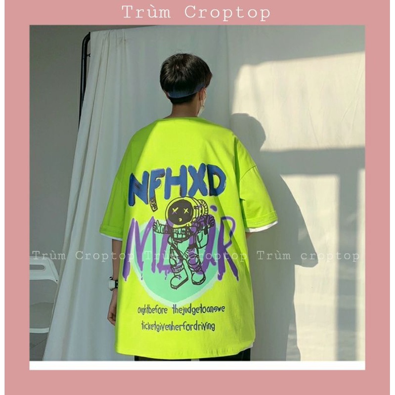 Áo Phông Nam Nữ Tay Lỡ In Hình Phi Hành Gia Màu Xanh Chuối Form Unisex Basic 38-65kg