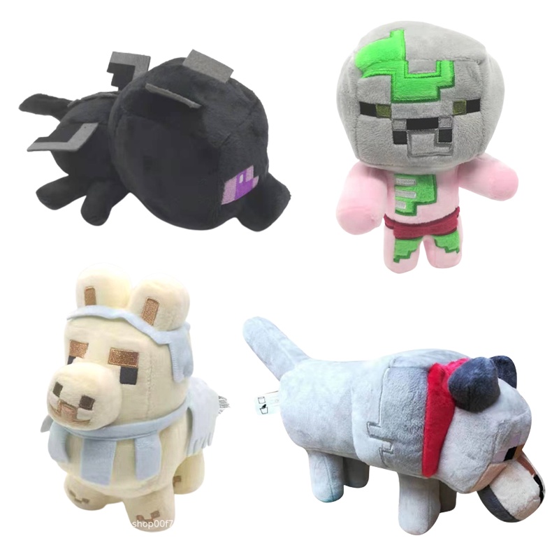 Game Minecraft Plush Toys Doll Soft Stuffed Enderman Wolf Zombie Spider Sketelon Steve Toys Pixel Frog Pig Turtle Bee Doll Anime Children's Birthday Party