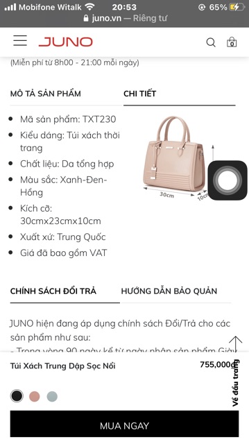 Túi Juno để vừa giấy. A4