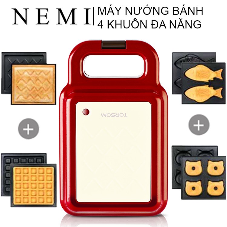 Máy ép bánh mỳ, làm đồ ăn sáng đa năng TORSOM- Hàng chính hãng