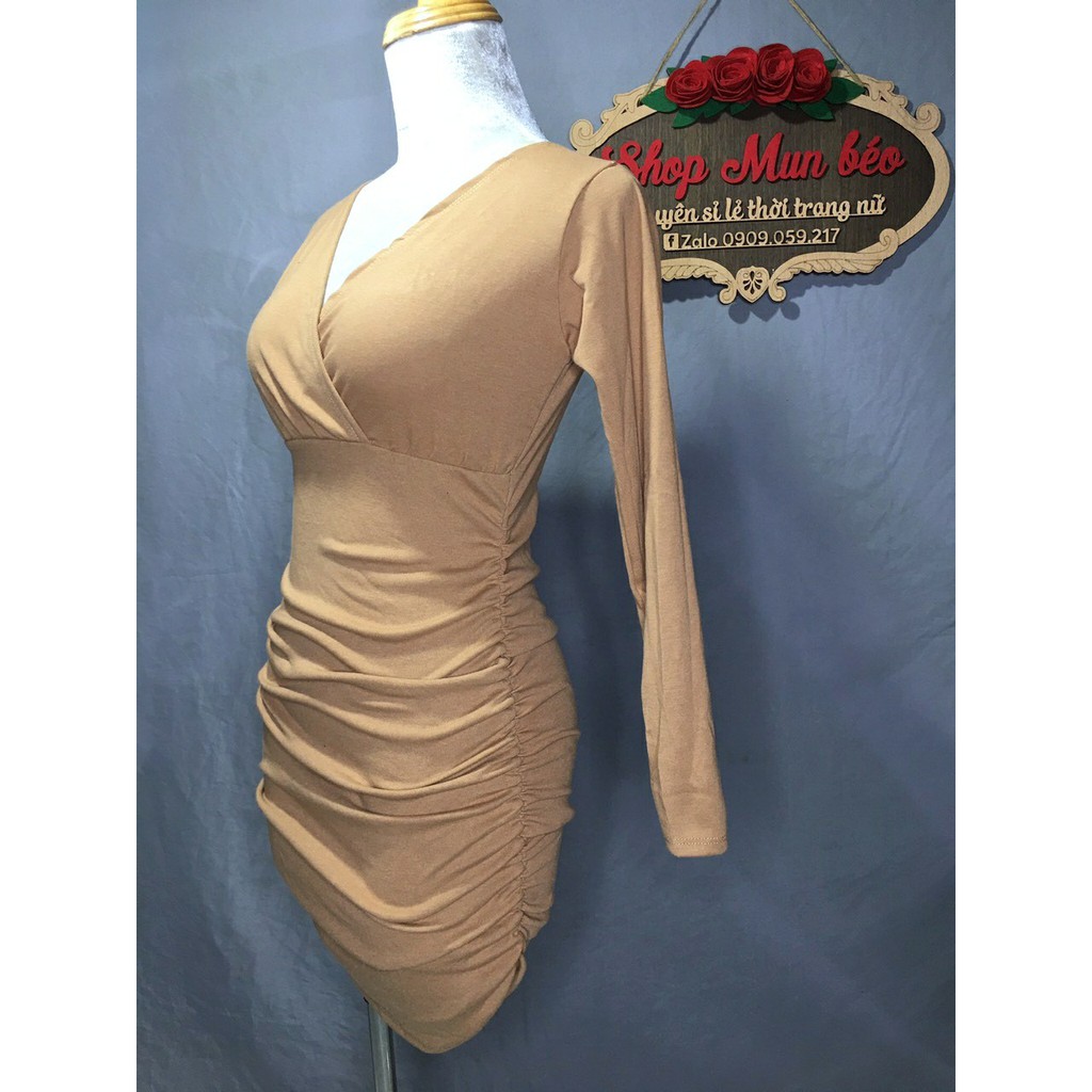 [MẪU MỚI] Đầm Body Tay Dài Cổ V Chất Thun Borip Thích Hợp Mặc Đi Tiệc Đi Làm Đi Chơi Phù Hợp Với Mọi Phong Cách | BigBuy360 - bigbuy360.vn