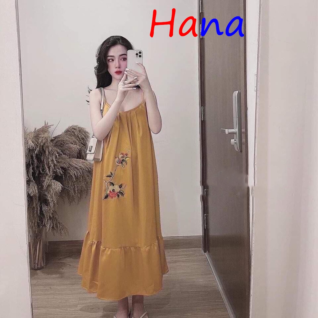 Váy đũi 2 dây nhiều màu thêu hoạ tiết- Hana28