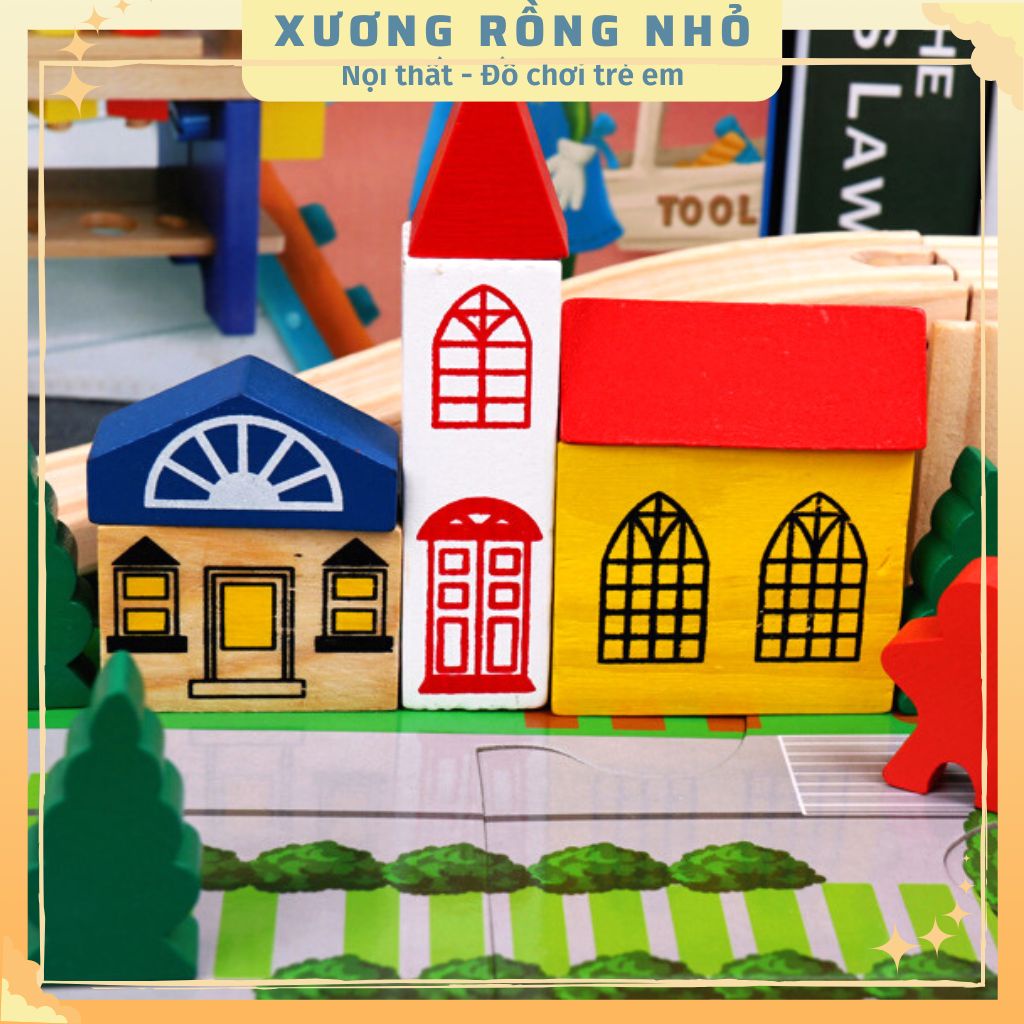 Mô hình giao thông đường ray xe lửa gỗ 40 chi tiết bằng gỗ thông minh cho bé_Xương Rồng Nhỏ
