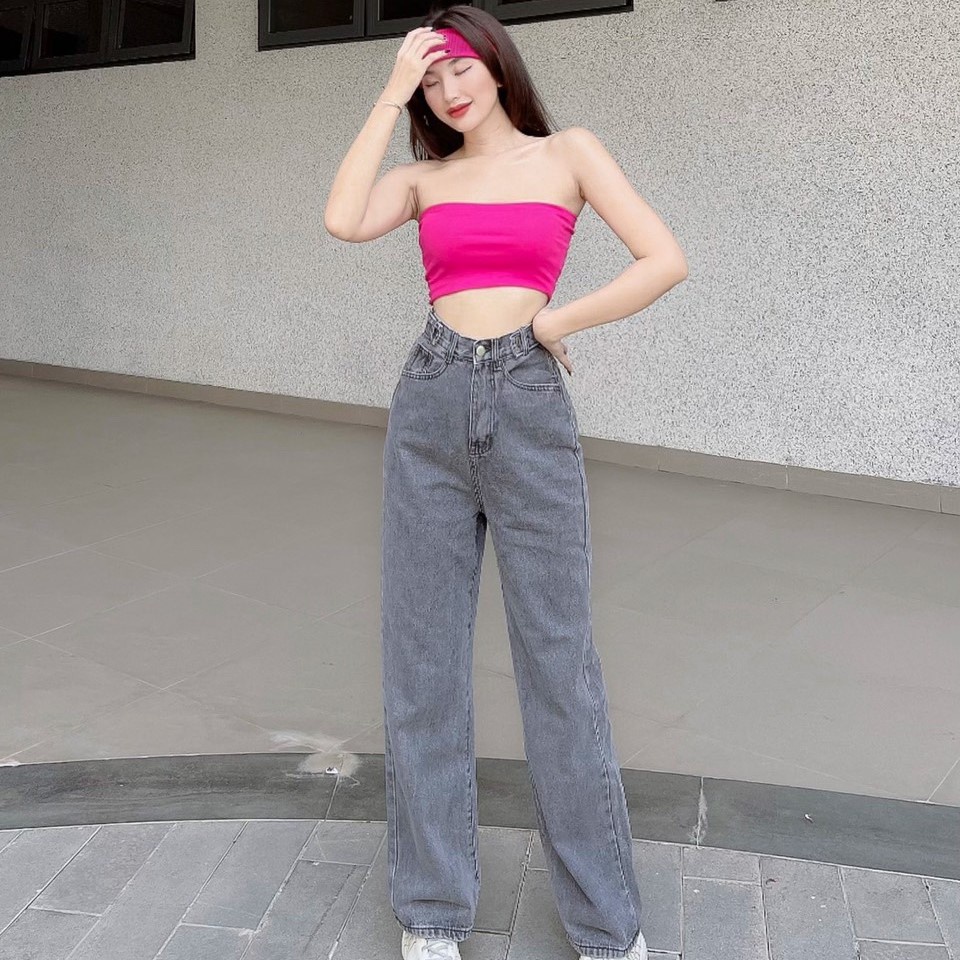 Quần jean dài ống rộng xám lưng cao thời trang hàn quốc mua xuân thu cho nữ | BigBuy360 - bigbuy360.vn