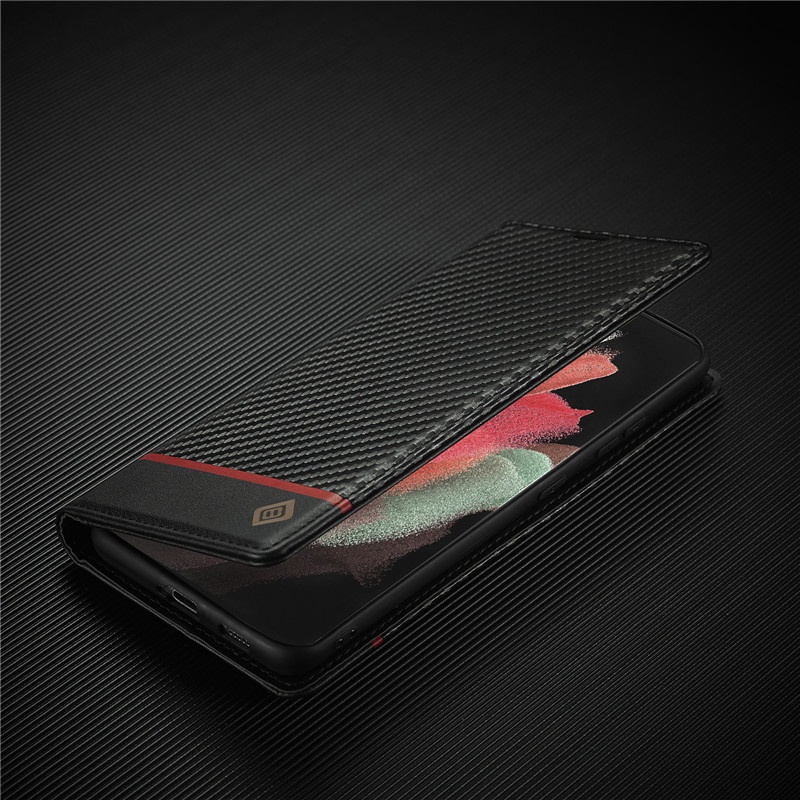 Bao da điện thoại dạng ví lật sợi carbon có ngăn đựng thẻ cho Samsung Note20 S21 S20 Fe Ultra S10 S9 S8 Plus