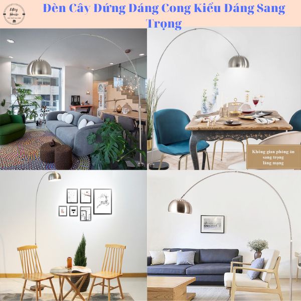 Đèn cây đứng dáng cong  trang trí nội thất nhà đẹp, đèn decor phòng ngủ, phòng khách kiểu dáng sang trọng