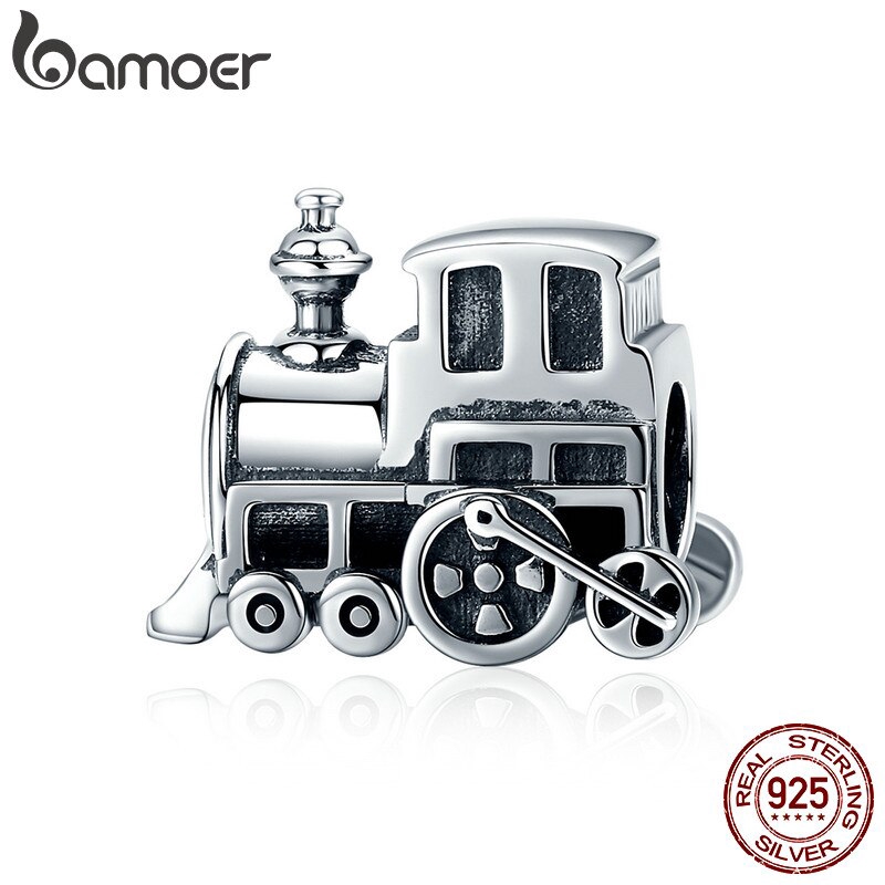 Hạt charm Bamoer SCC507 hình xe lửa độc đáo trang trí đồ trang sức phong cách vintage