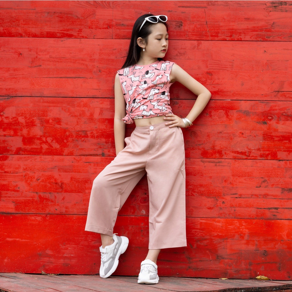 Quần Lửng Ống Rộng Dáng Suông Cotton Nhiều Màu Cho Bé Gái