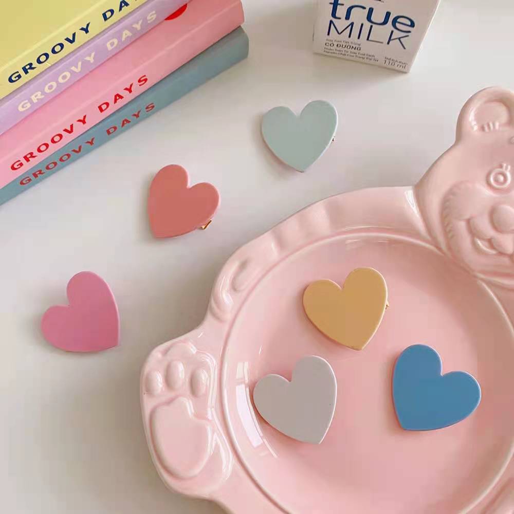 Kẹp Tóc Mái Ngang Màu Kẹo Họa Tiết Trái Tim Dễ Thương Cho Bé Gái