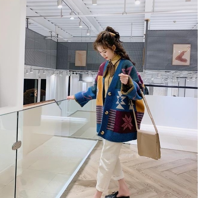 Áo Khoác Cardigan Dệt Kim Tay Dài Dáng Rộng Phong Cách Thời Trang Hàn Quốc