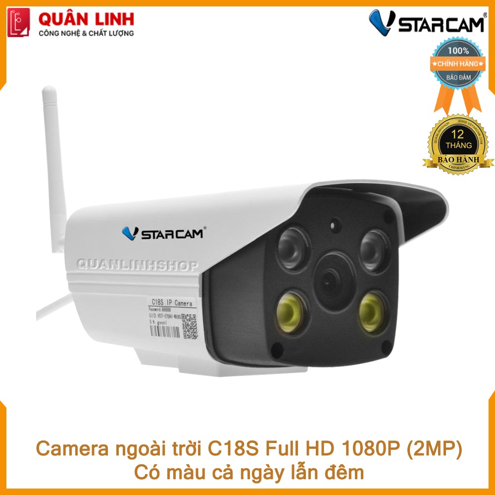 [Mã 263ELHA100K0 hoàn 7% đơn 500K] Camera Vstarcam C18s Full HD 1080P quay đêm có màu kèm thẻ 32GB