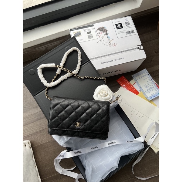 TÚI MINI DA CAVIAR WOC 19cm BẢN ĐẸP LÓT DA ĐỎ