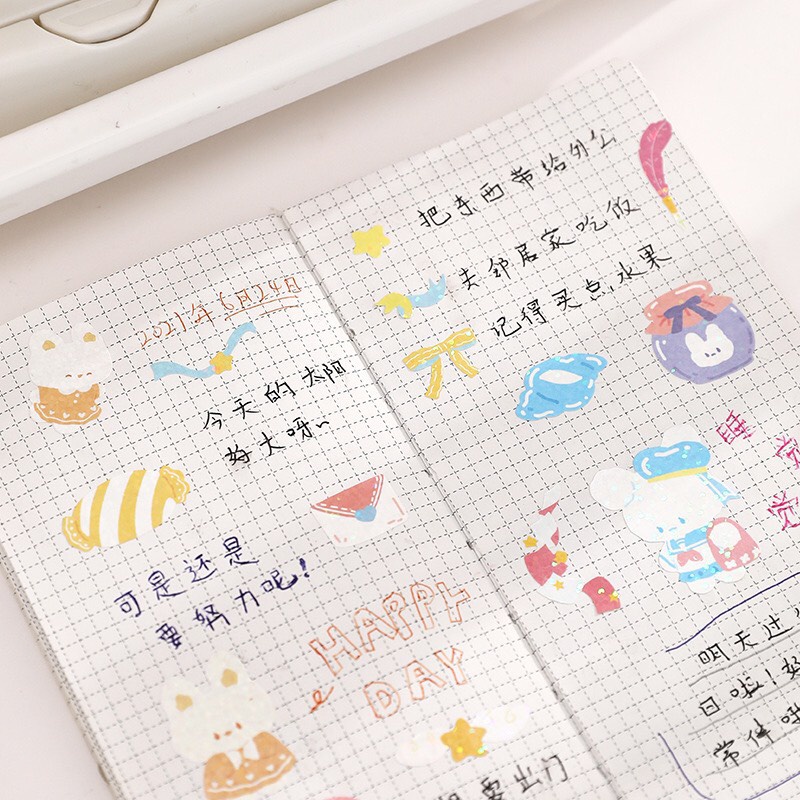 Hình dán sticker gấu em bé siêu cute lấp lánh trang trí sổ tay, máy tính, laptop, góc học tập