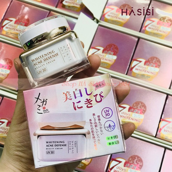 Kem Dưỡng Thảo Dược Trắng Da Mờ Thâm, Ngăn Ngừa Mụn HASI MEGAMI WHITENING ACNE DEFENSE BEAUTY CREAM 28g