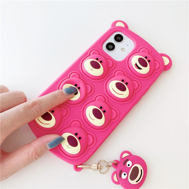 Ốp Điện Thoại Silicon In Hình Gấu Dâu Tây Kèm Móc Khóa Cho iphone 14 13 12 pro Max 11 pro Max i6 6s 7 8 Plus X XR XS Max