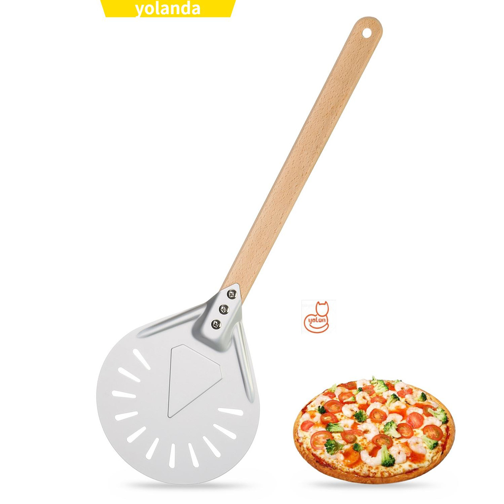 ☆YOLA☆ Wood Handle Perforated Bakers Paddle Pizza Peel Grill Non-slip Aluminum Bread Shovel