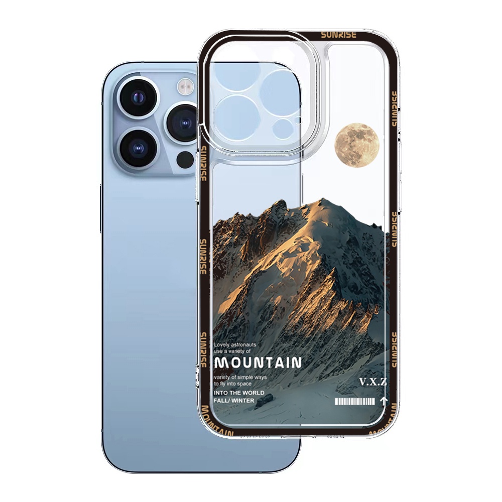Ốp Điện Thoại TPU Gel Đệm Khí Trong Suốt Viền Vuông Hình Núi Senery Cho iPhone 13 Pro Max 14 12 iPhone 11 XR 8 7 SE 2022