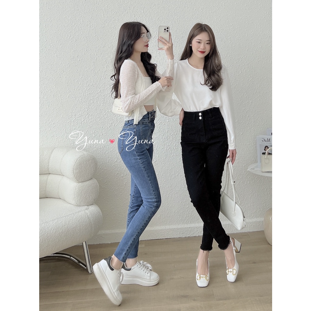 Quần jean nữ YUNA cạp cao dáng ôm túi trước cá tính co dãn bốn chiều siêu hách dáng, thời trang nữ YUNA