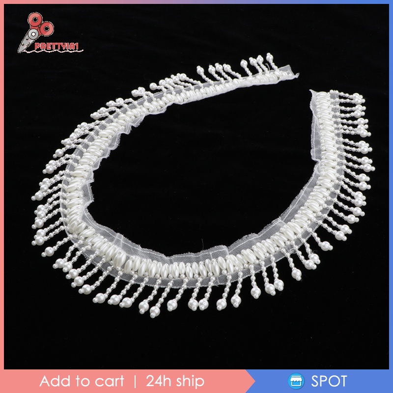 Cuộn Dây Ruy Băng Đính Ngọc Trai Tua Rua Dài 1 Yard Dùng Trang Trí Váy