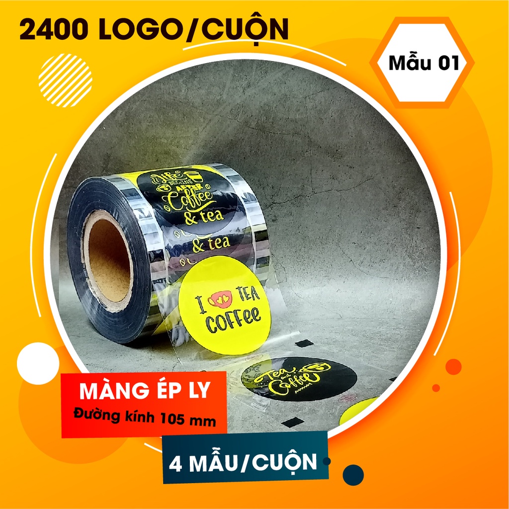 Cuộn màng ép cốc nhựa, màng ép ly nhựa, màng dập cốc in sẵn 2400 logo/cuộn dùng cho cốc 300 ml, 500 ml, 700 ml