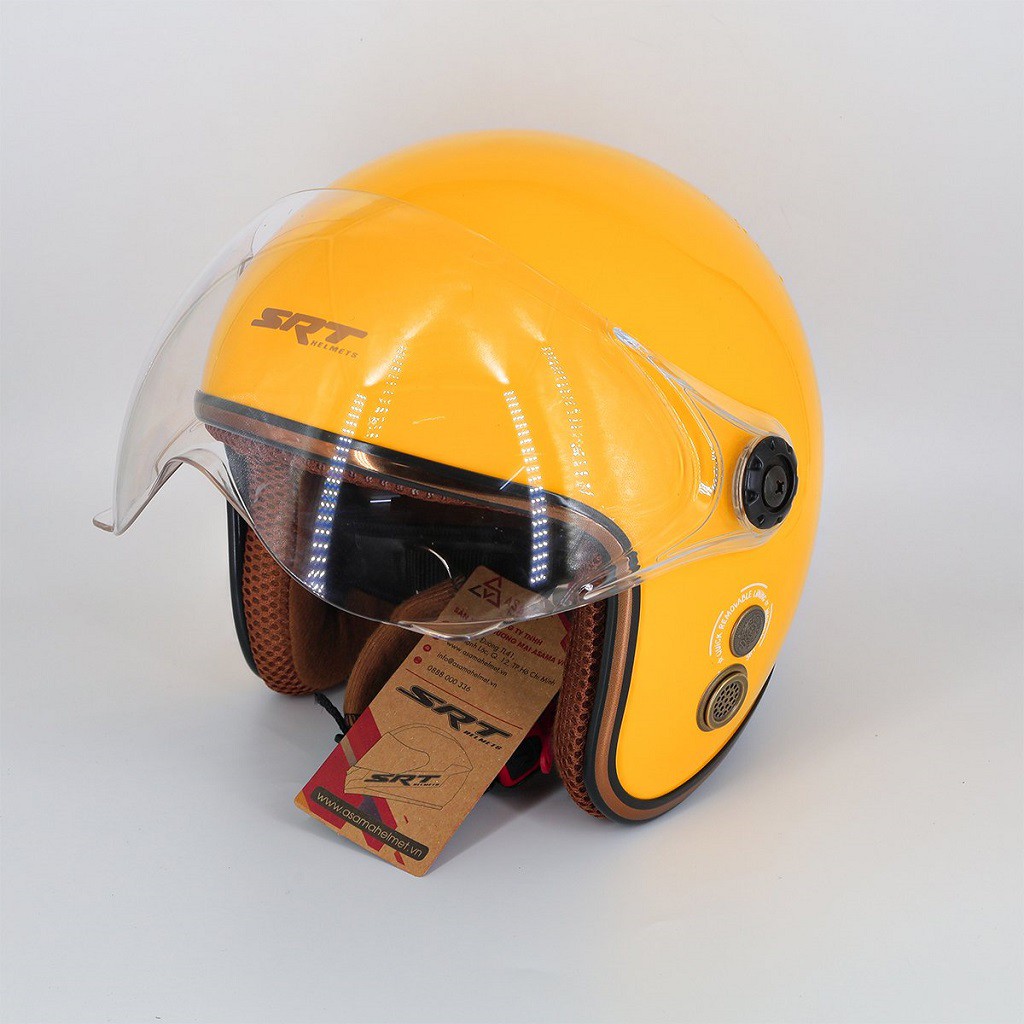 Mũ bảo hiểm 3 4 kính Liền SRT viền đồng - thông gió - kính chống tia UV