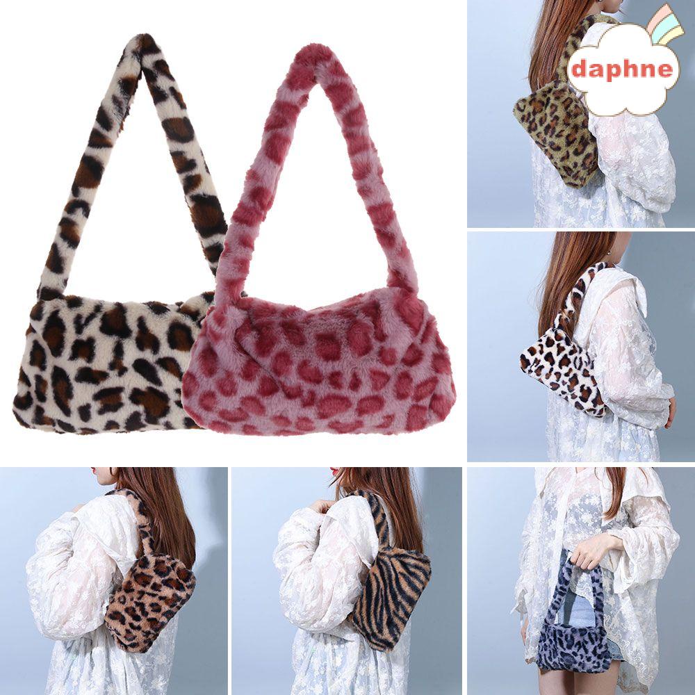 Daphne Túi Đeo Vai / Kẹp Nách / Xách Tay Mini Giả Lông In Họa Tiết Da Báo Thời Trang Mùa Đông Cho Nữ