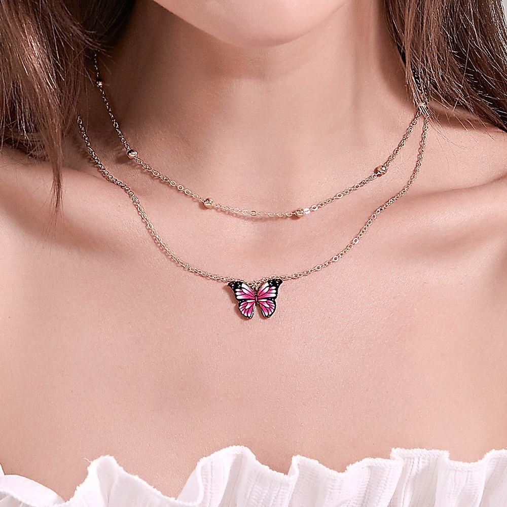 Vibrant-colored Butterfly Pendant with Lovely Pearl Beads for Women