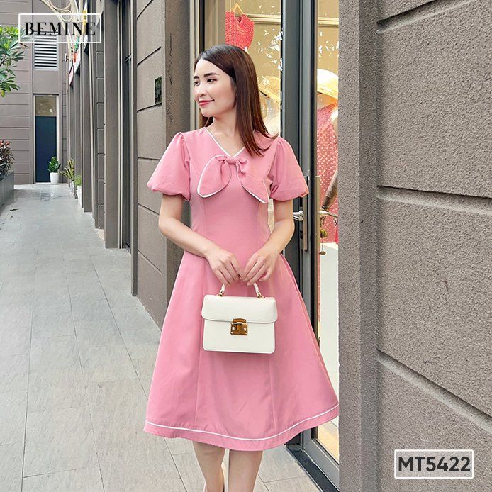 Đầm cổ V tai thỏ BEMINE MT5422HONG
