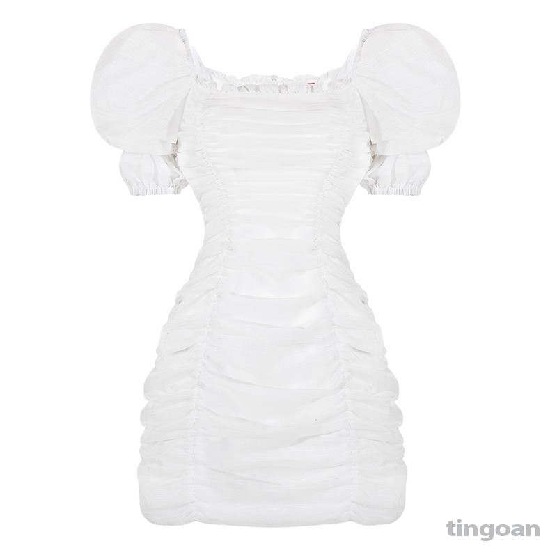 Váy nhún 2 kiểu cổ vuông trễ vai organza hack eo trắng tingoan ARIANA DRESS/WH | BigBuy360 - bigbuy360.vn