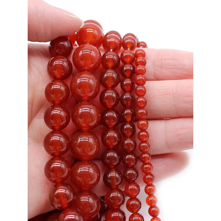 Đá Tự Nhiên Đỏ Carnelian Mã Não Tròn Đá Quý Hạt 15 "Dây 4 6 8 10 12MM Chọn Kích Thước Để Làm Đồ Trang Sức