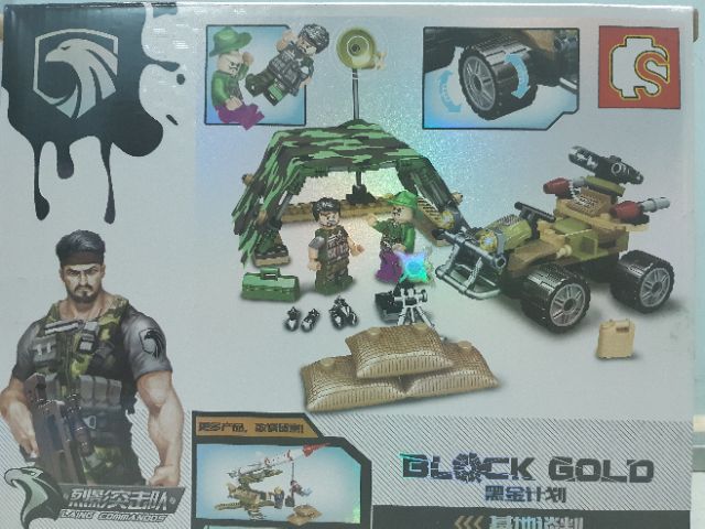 Lego Sy 11631 block gold đồ chơi xếp hình thông minh căn cứ xe địa hình chiến đấu lều cắm trại comando rambo rừng xanh