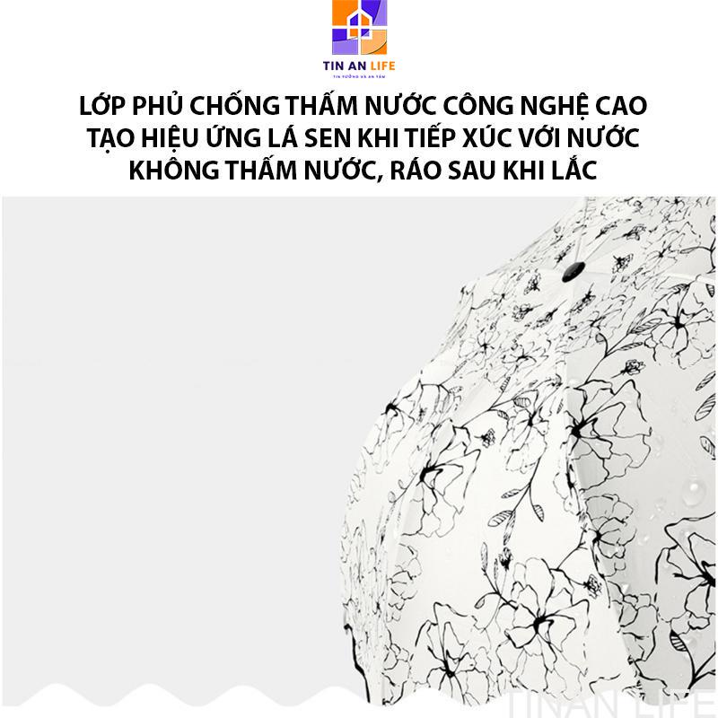 Ô Dù Đi Mưa Đi Nắng Gấp Gọn, Trắng Họa Tiết Hoa, Chống Nắng